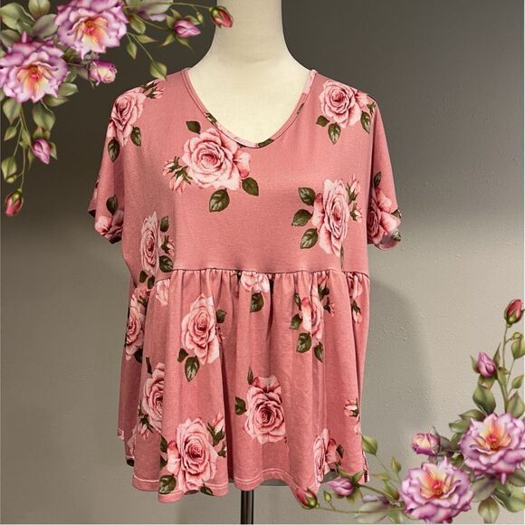 V-neck short sleeve cropped floral sweater - Picture 1 of 11